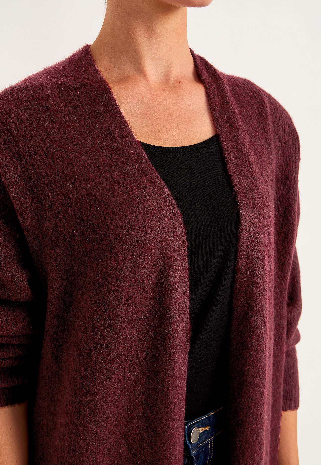 Stickad, lång cardigan