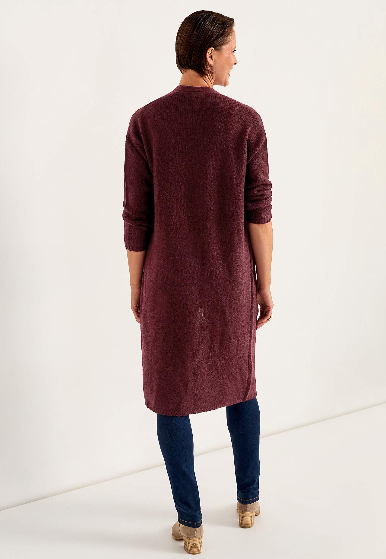 Stickad, lång cardigan
