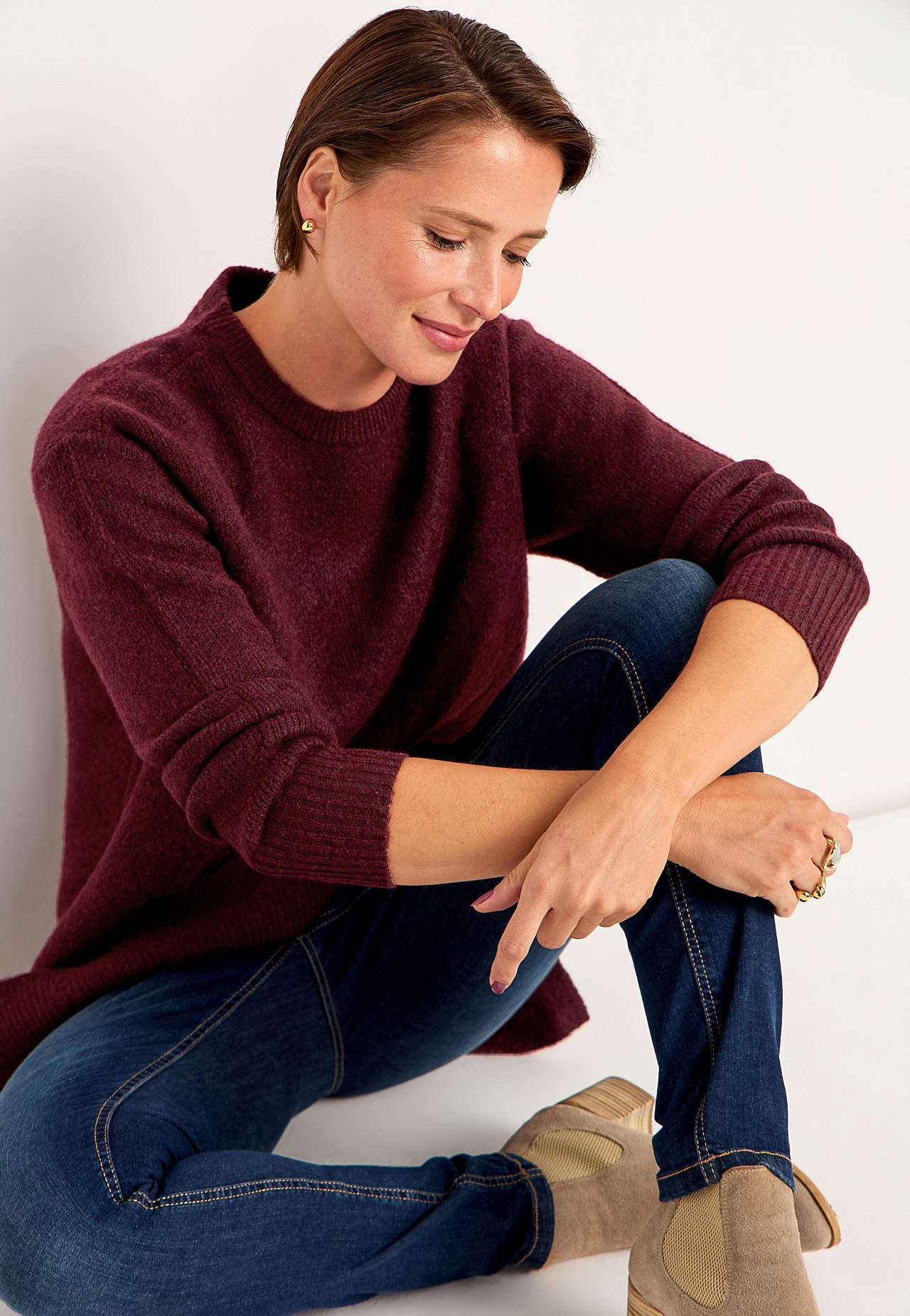 Stickad tunika med slitsar