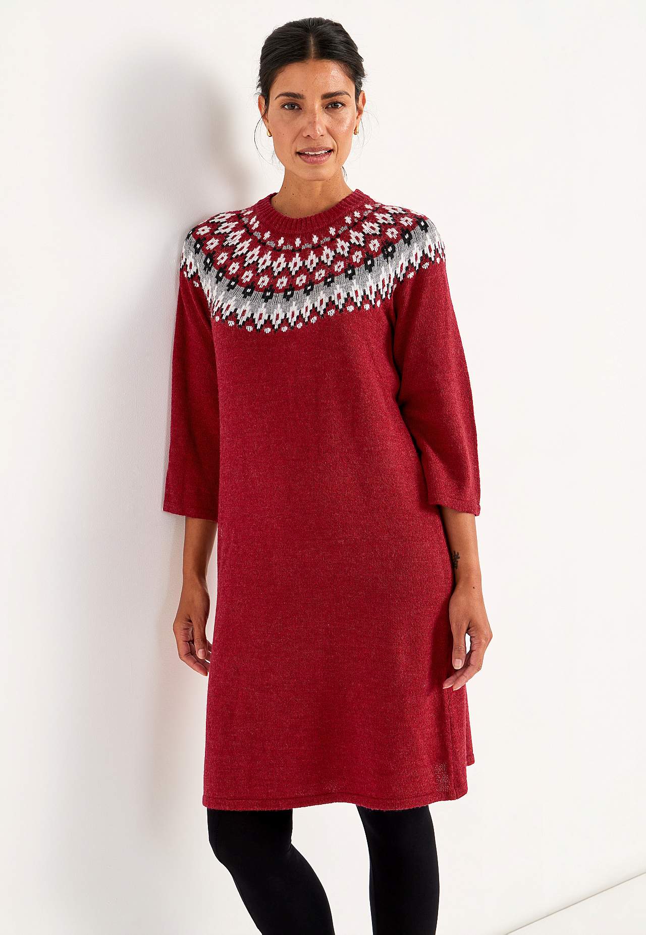 Stickad, jacquardmönstrad klänning