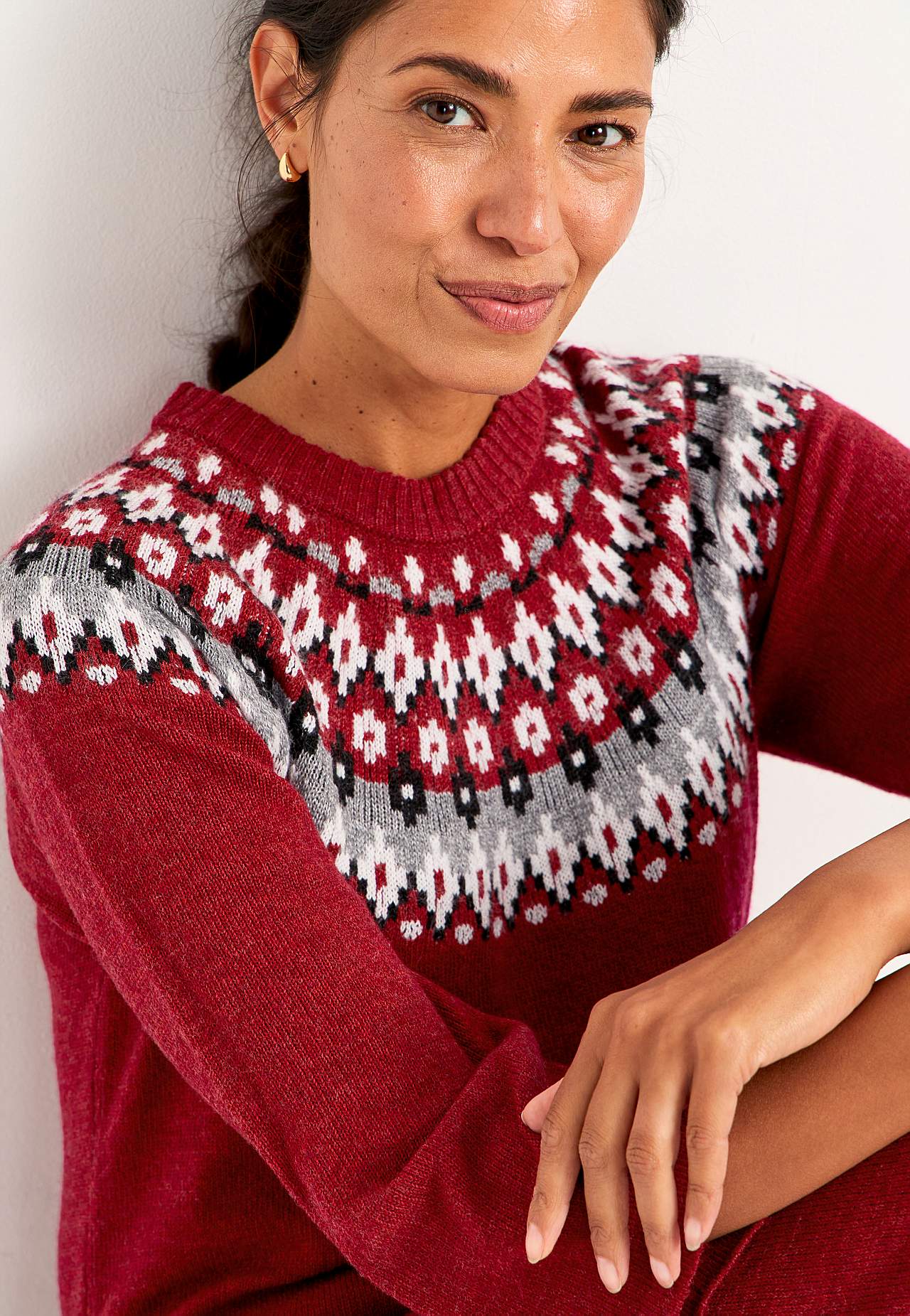 Stickad, jacquardmönstrad klänning