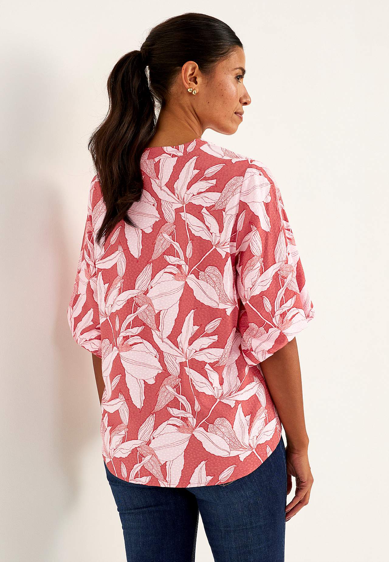 Vävd blus med puffärm