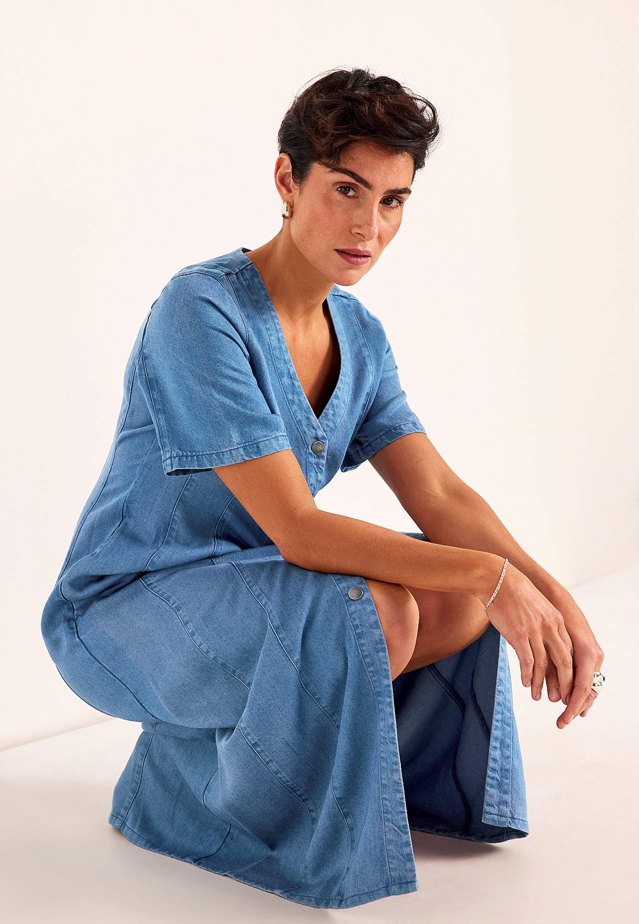 Supermjuk Premium jeansklänning med knappar