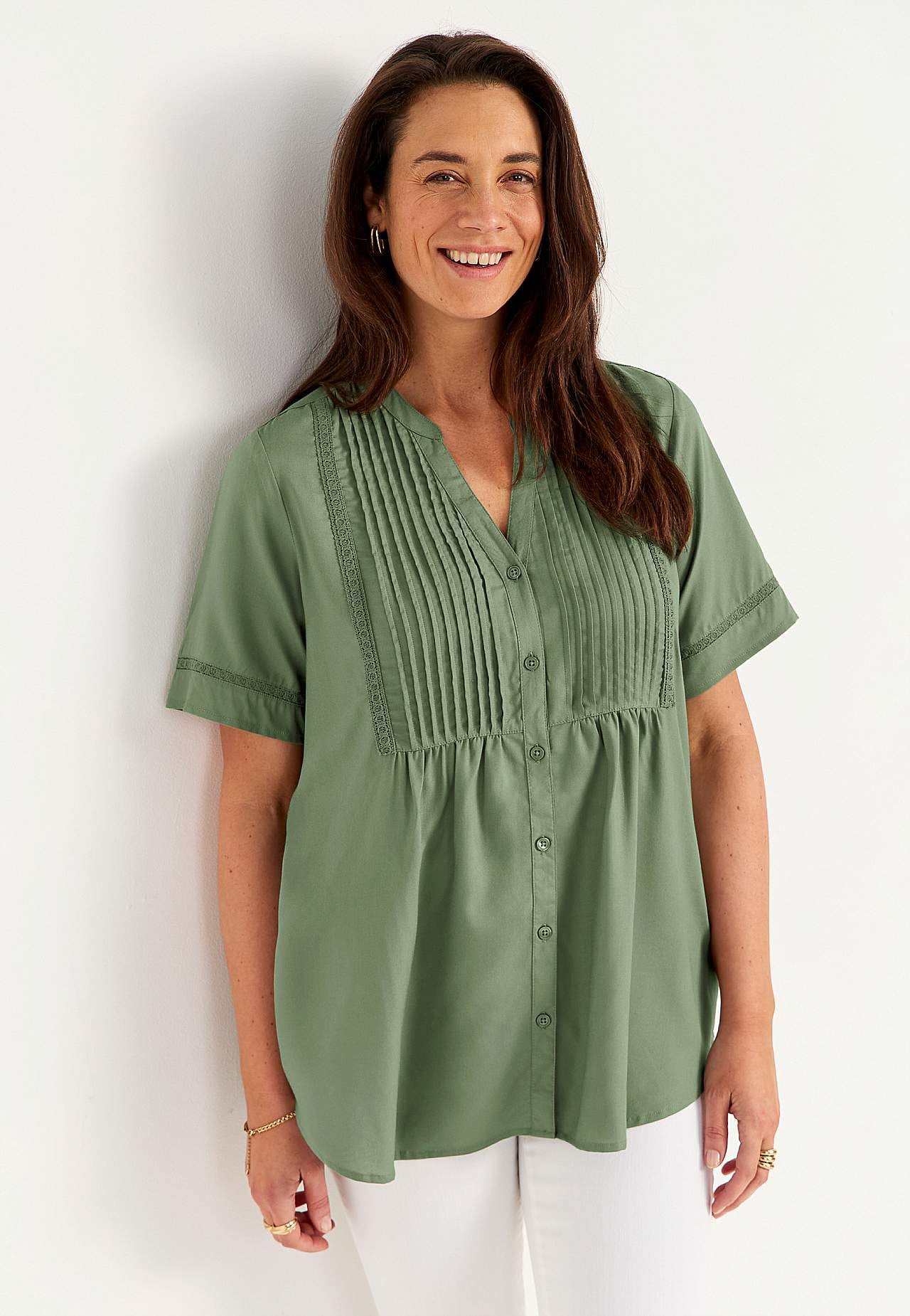 Vävd tunika med spetsdetaljer