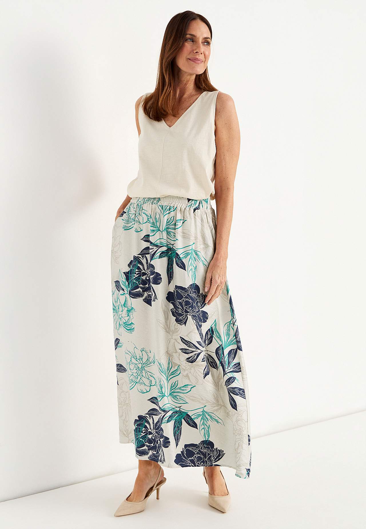 Blommig kjol med fickor