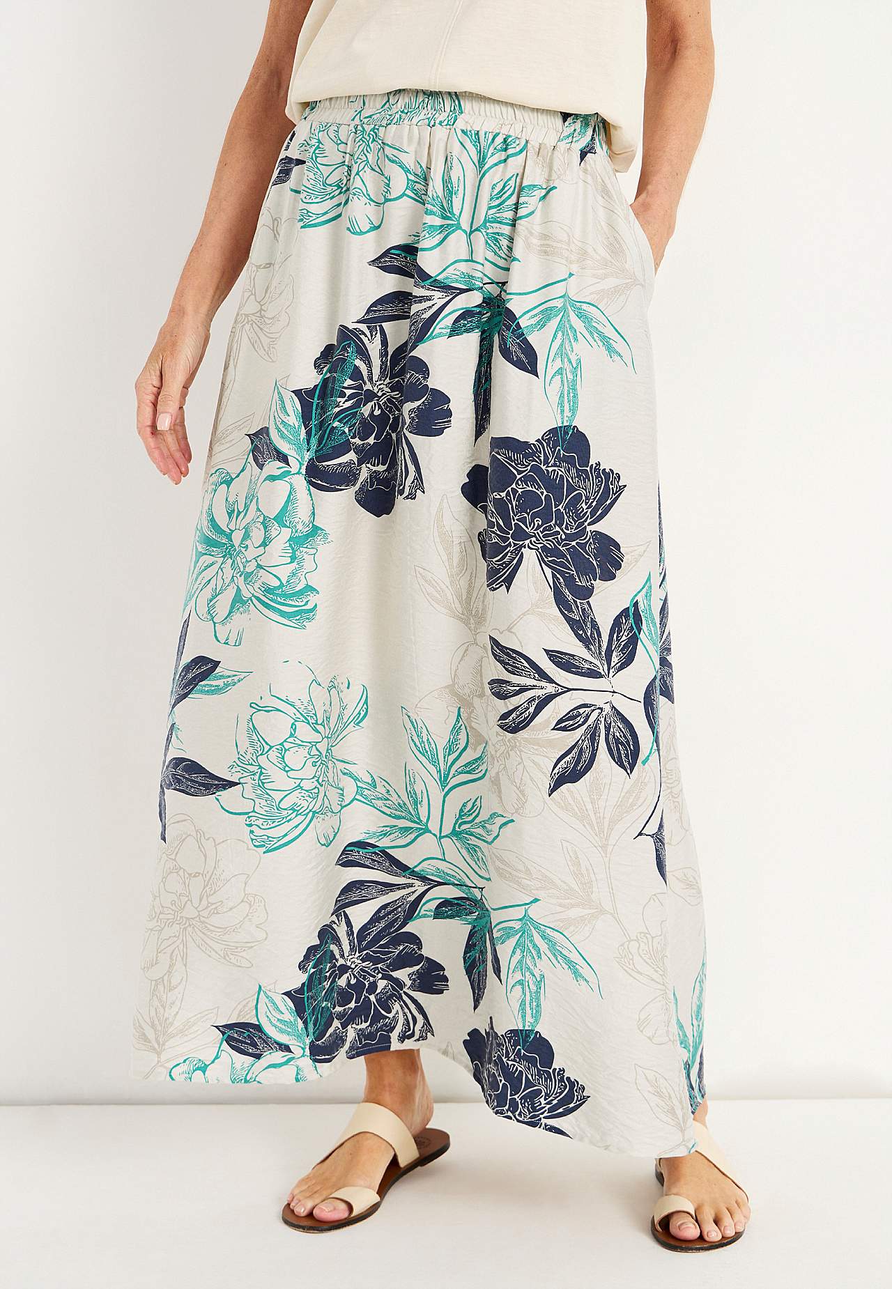 Blommig kjol med fickor