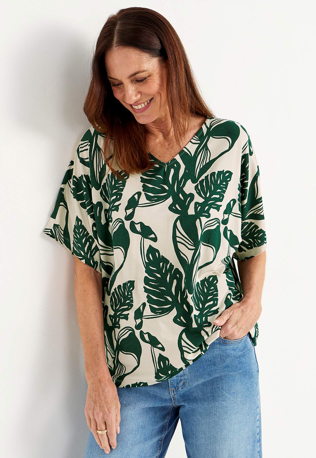 Žerzejový top s rukávem ve stylu kimono