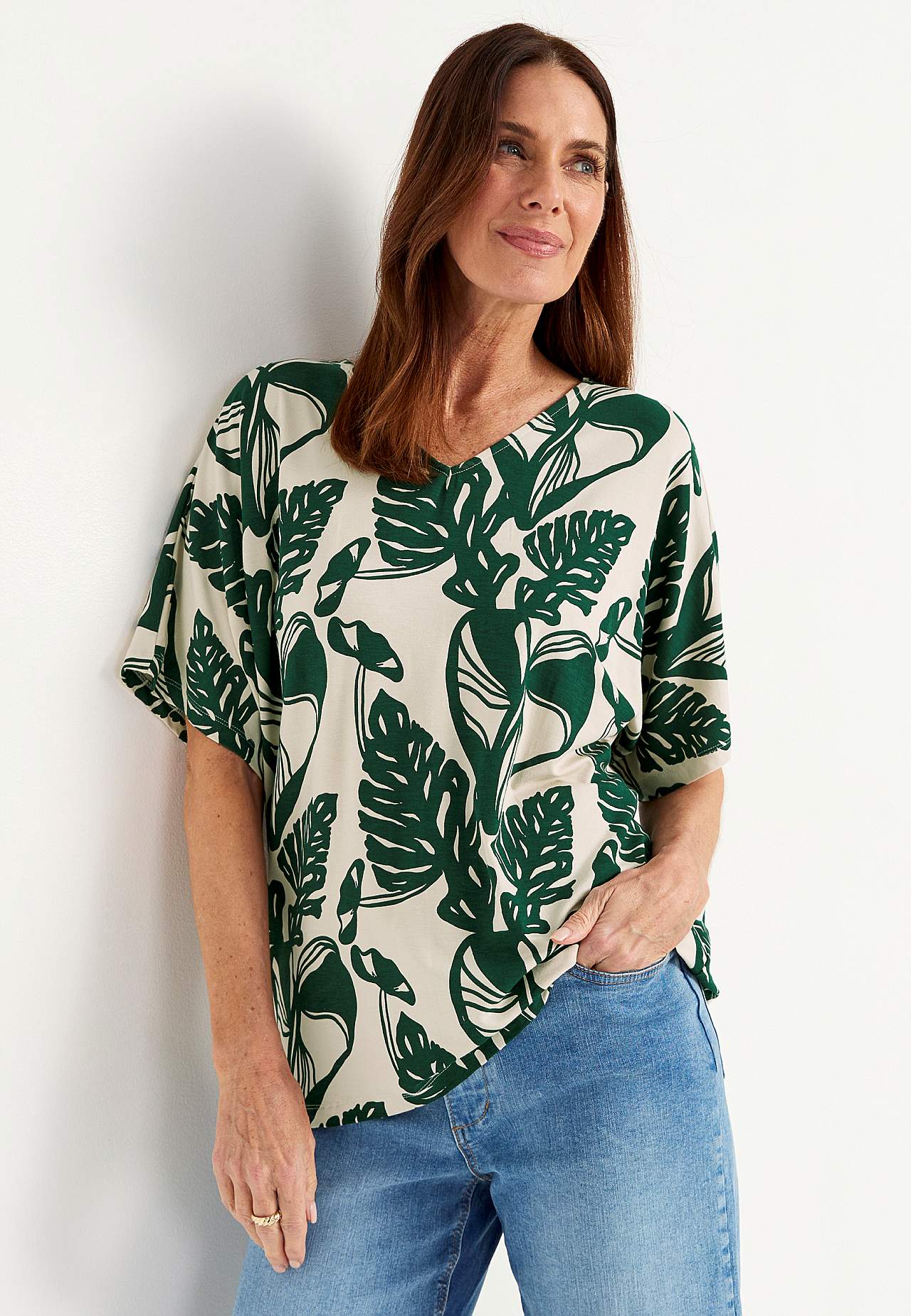 Žerzejový top s rukávem ve stylu kimono