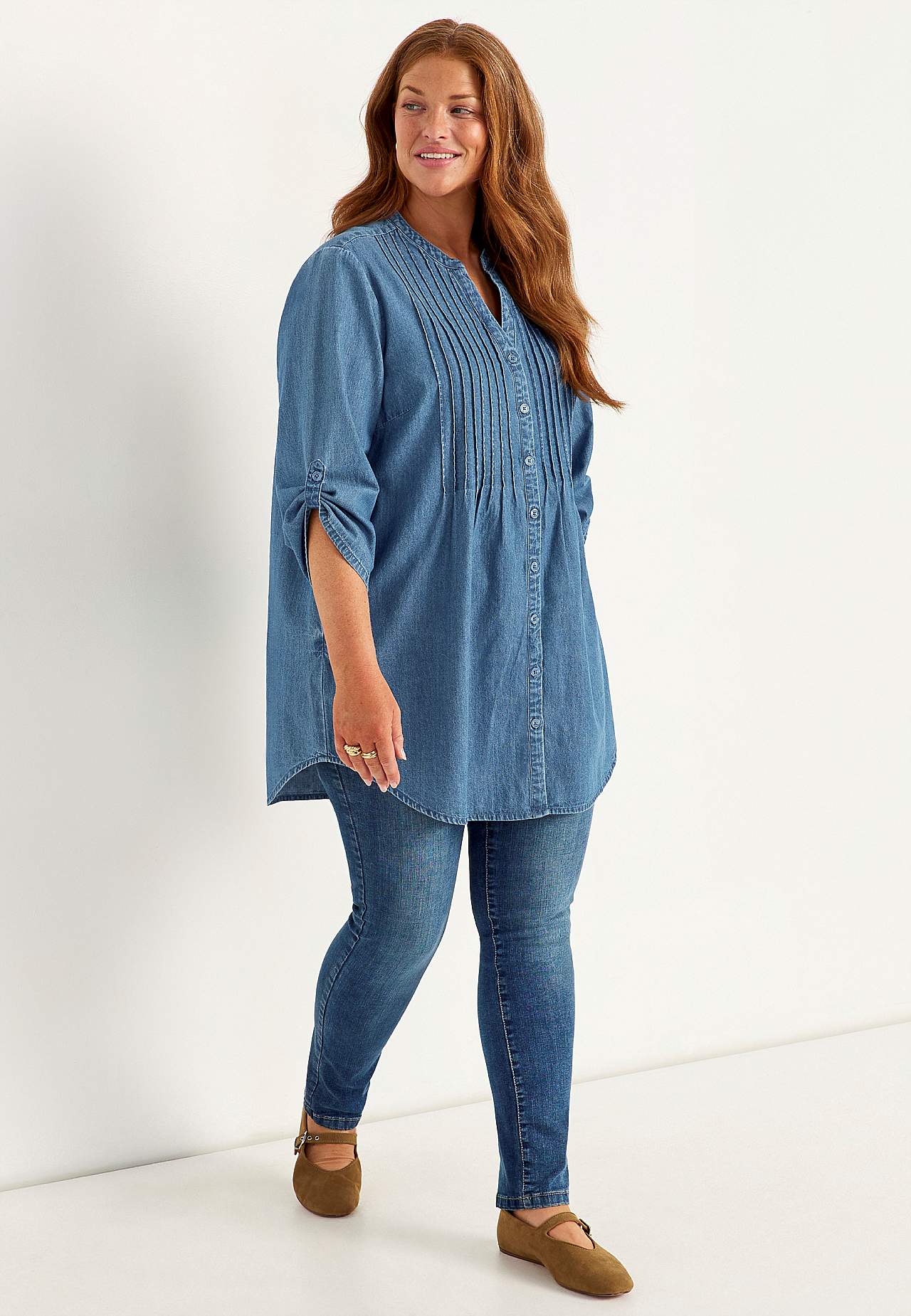 Luftig tunika i lätt denim med fickor