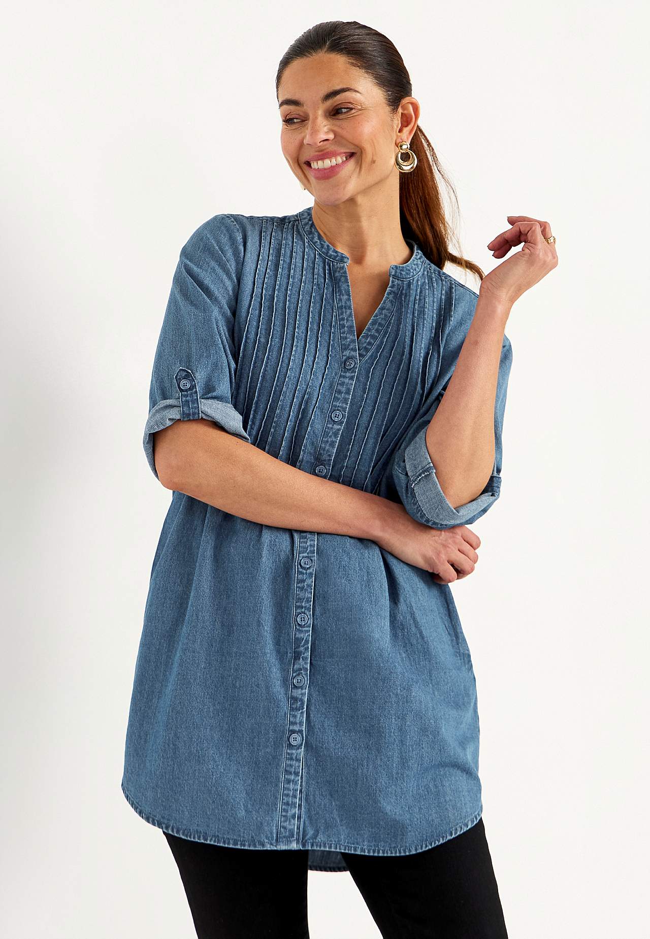 Luftig tunika i lätt denim med fickor