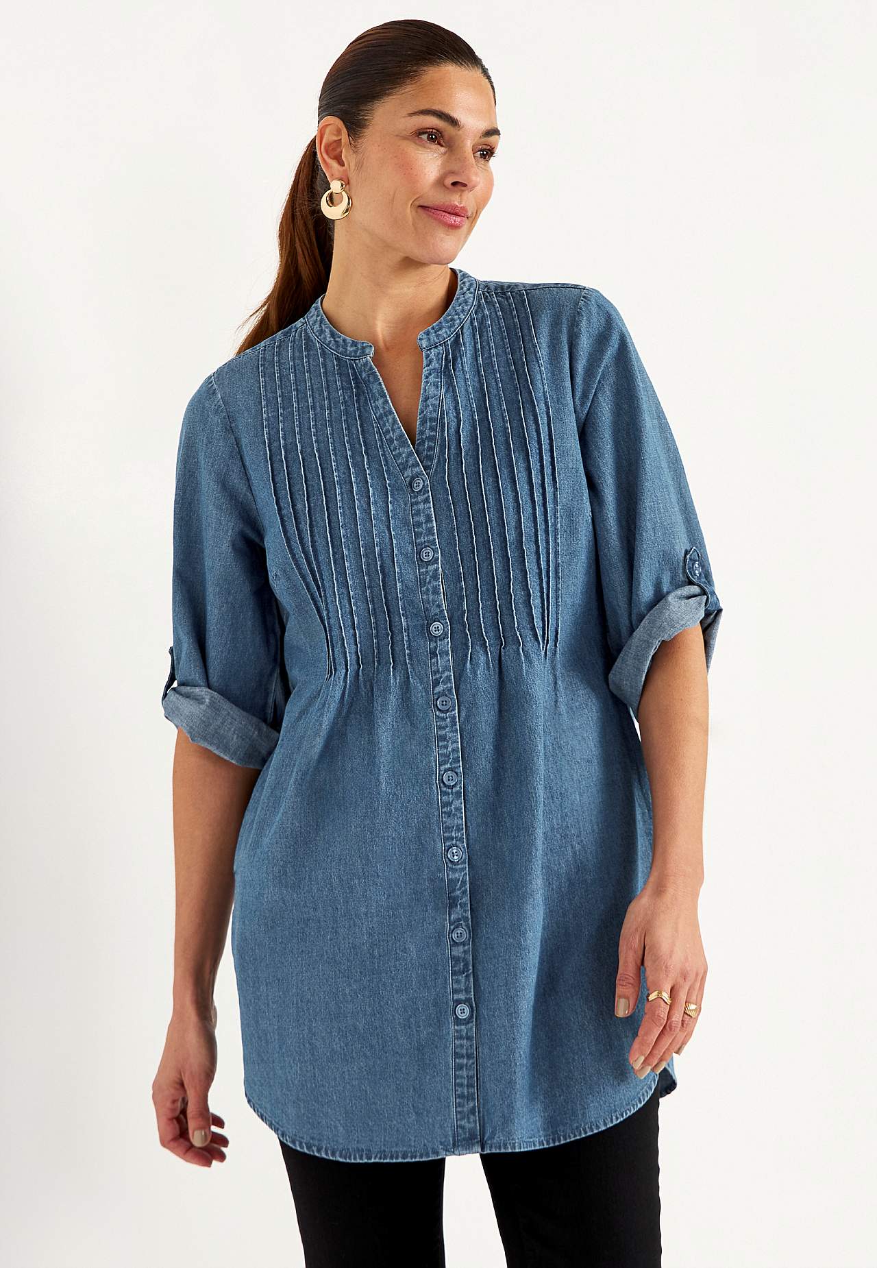 Luftig tunika i lätt denim med fickor