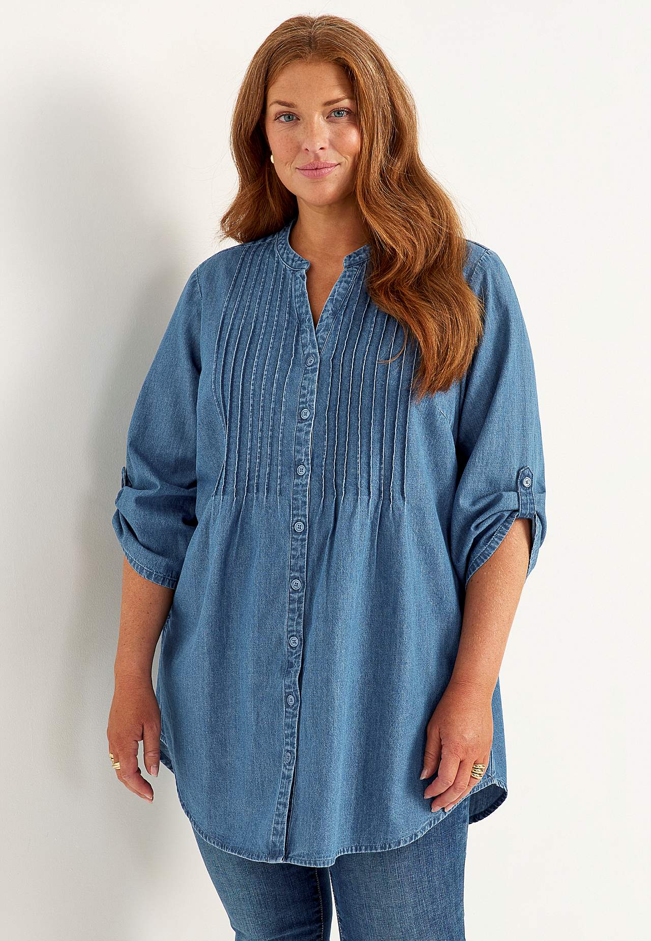 Luftig tunika i lätt denim med fickor