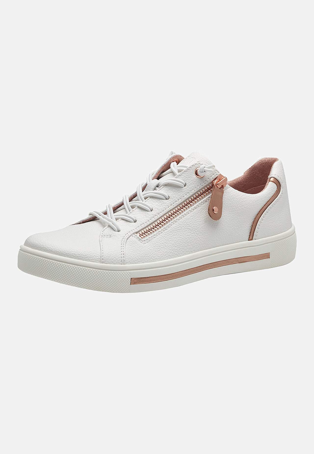 Sneaker med kopparfärgade detaljer och elastisk snörning