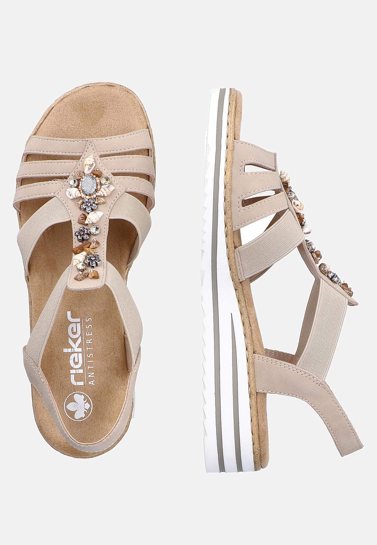 Sandal med dekorativa snäckskal och stenar