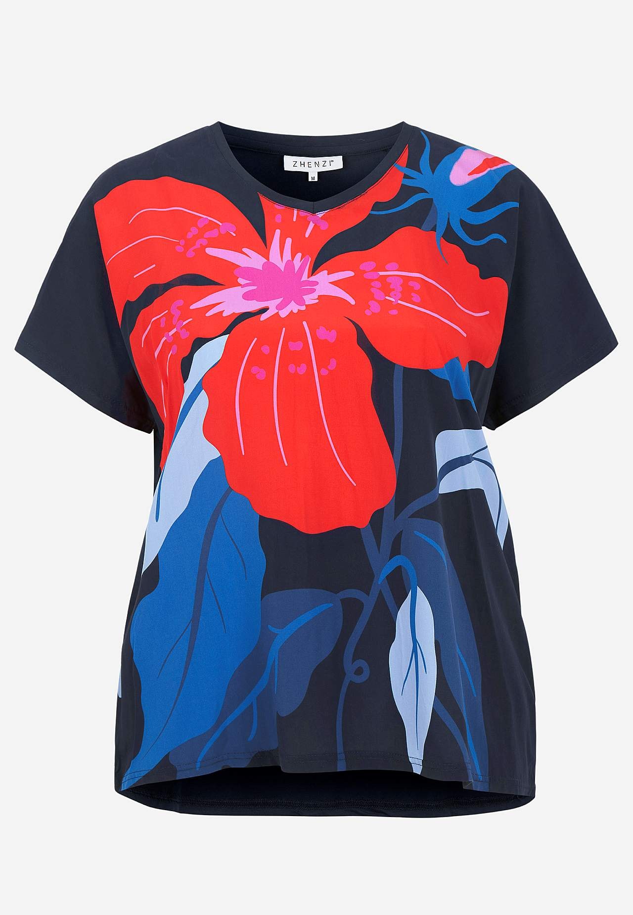 Blus med vävd, blommönstrad framsida Salma