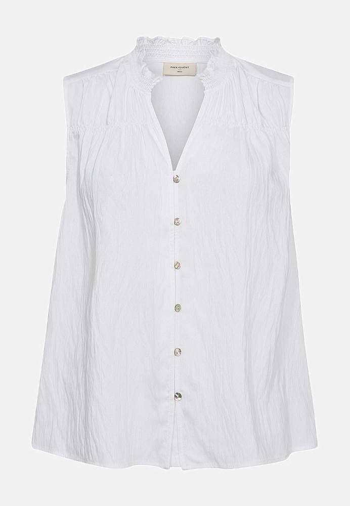 Ärmlös blus med rynkdetaljer