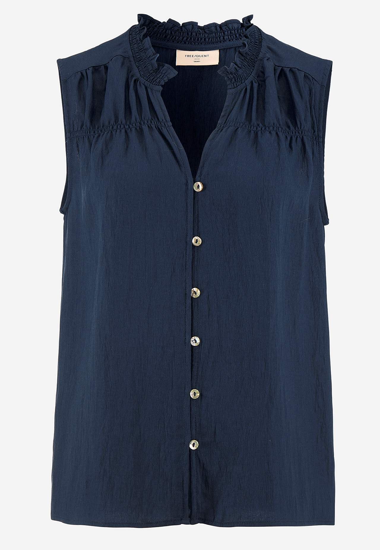 Ärmlös blus med rynkdetaljer