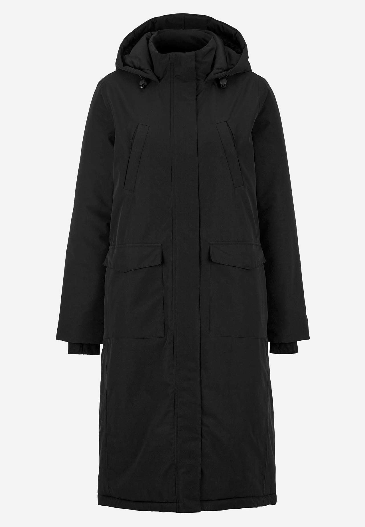 Funktionell, varmfodrad, lång parkas