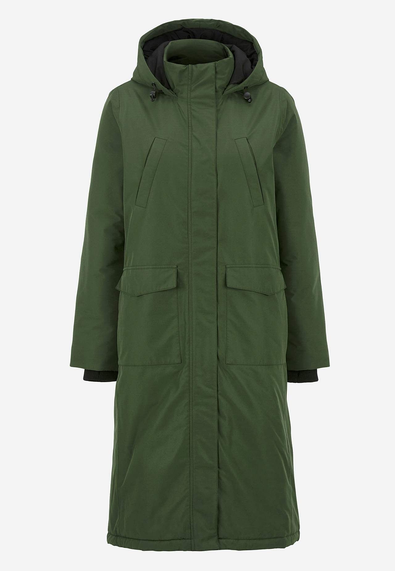 Funktionell, varmfodrad, lång parkas