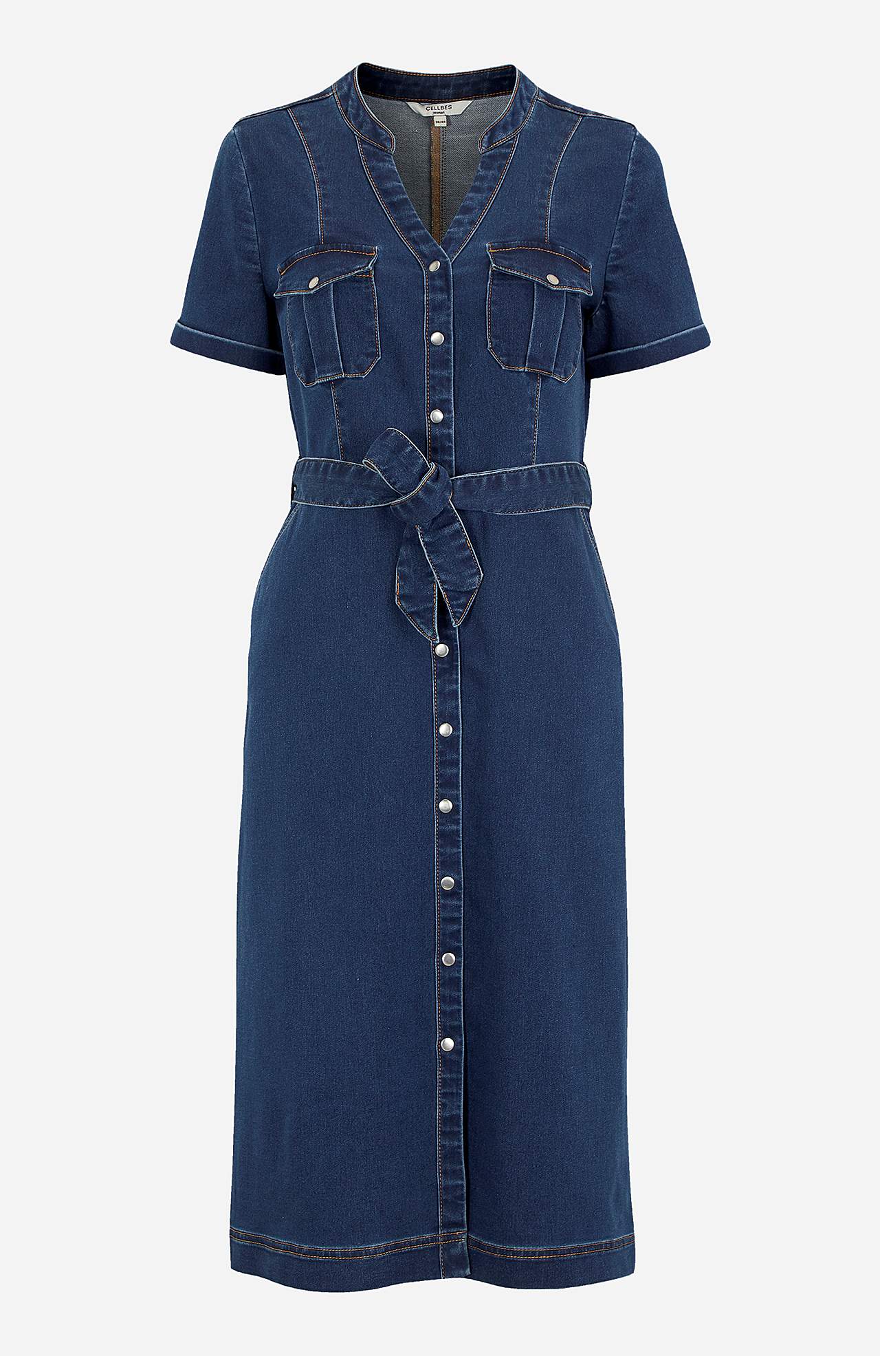 Stretchig jeansklänning med knytbälte Olina