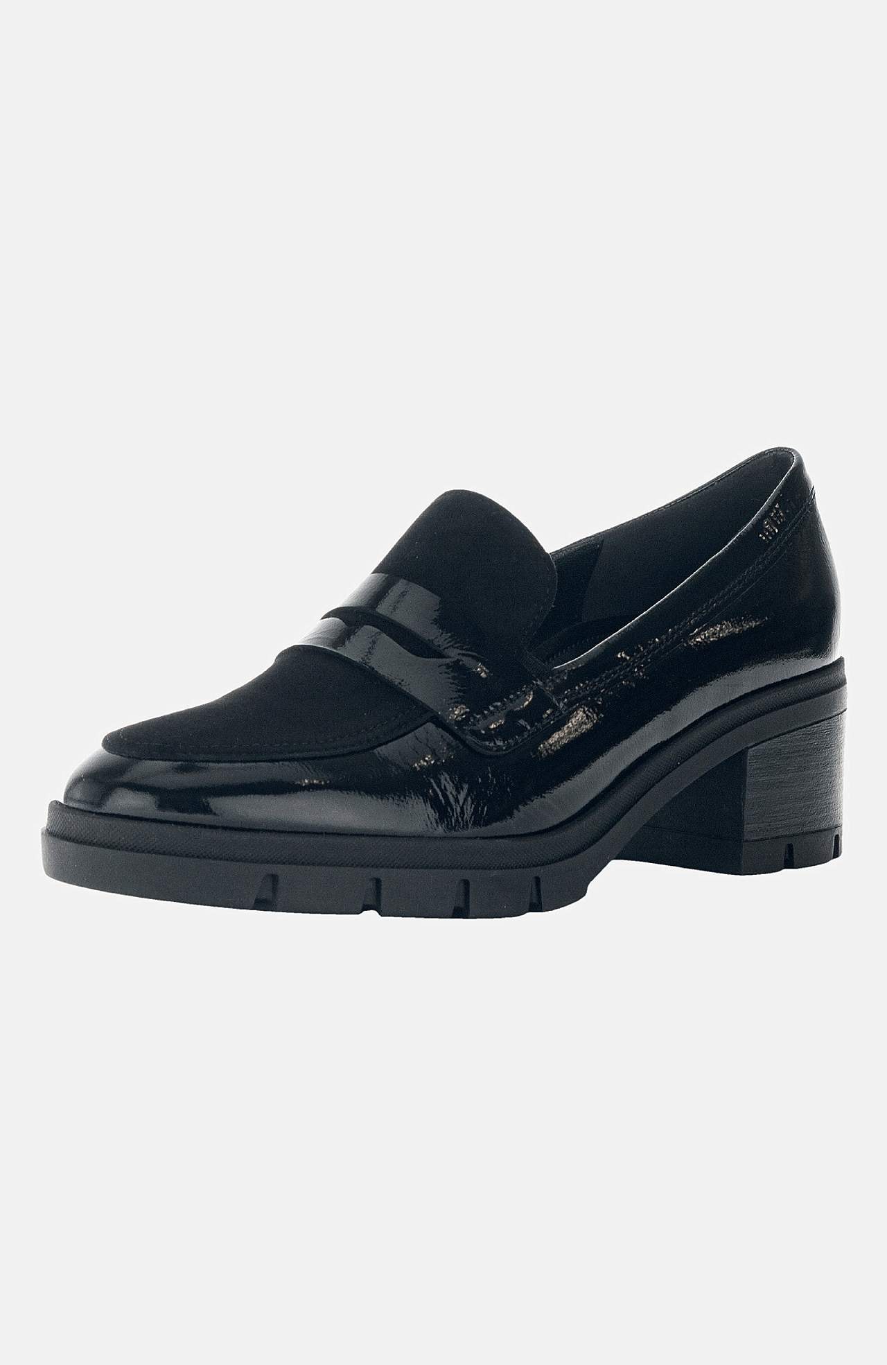 Loafer i lackat skinn med klack