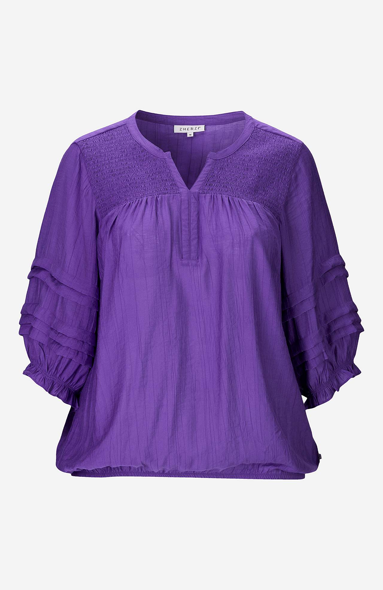 Krinklad, enfärgad blus med smock Kyleigh