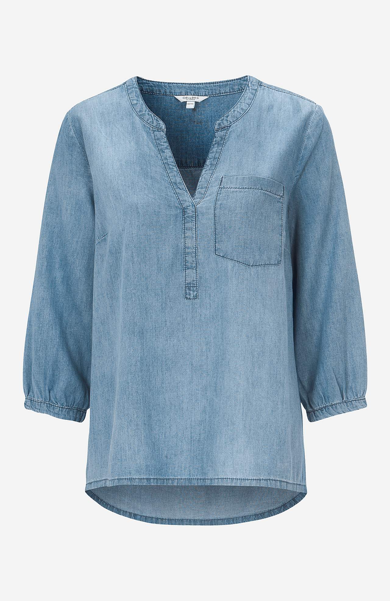 Denimblus med bröstficka