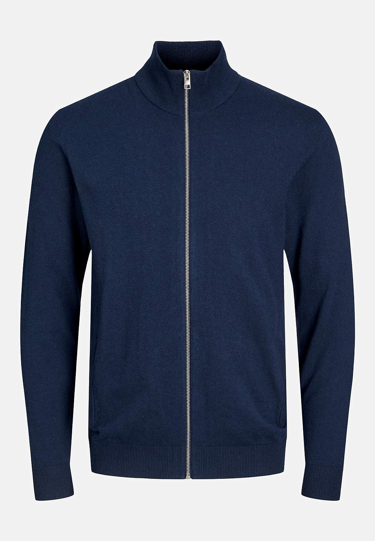 Finstickad cardigan med hög hals