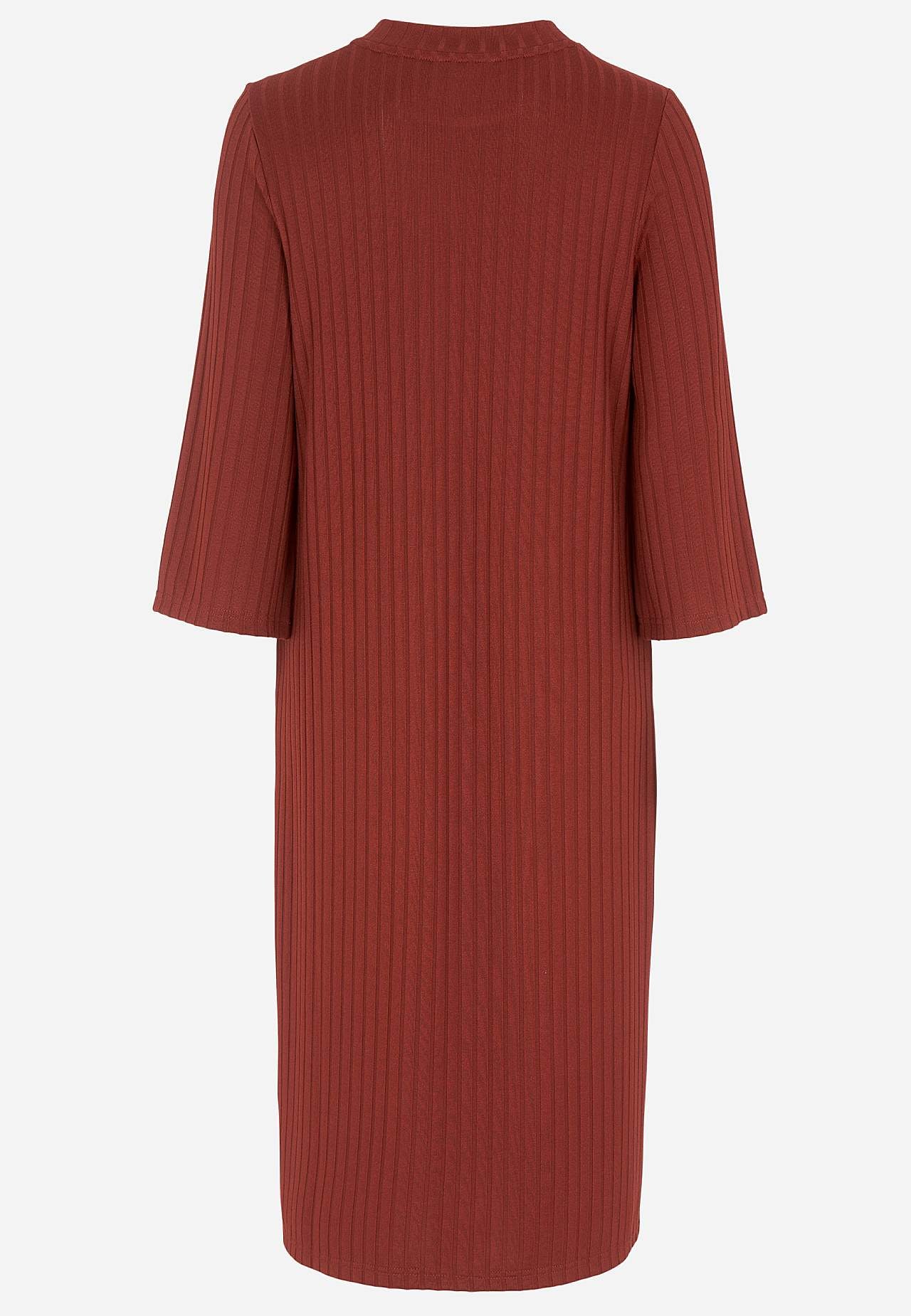 Ribbad trikåklänning med hög slits