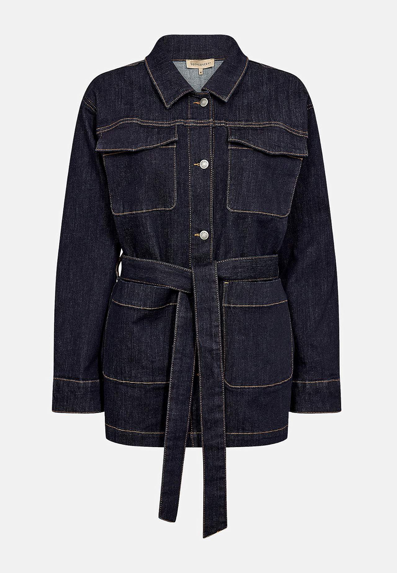 Lång jeansjacka med knytband