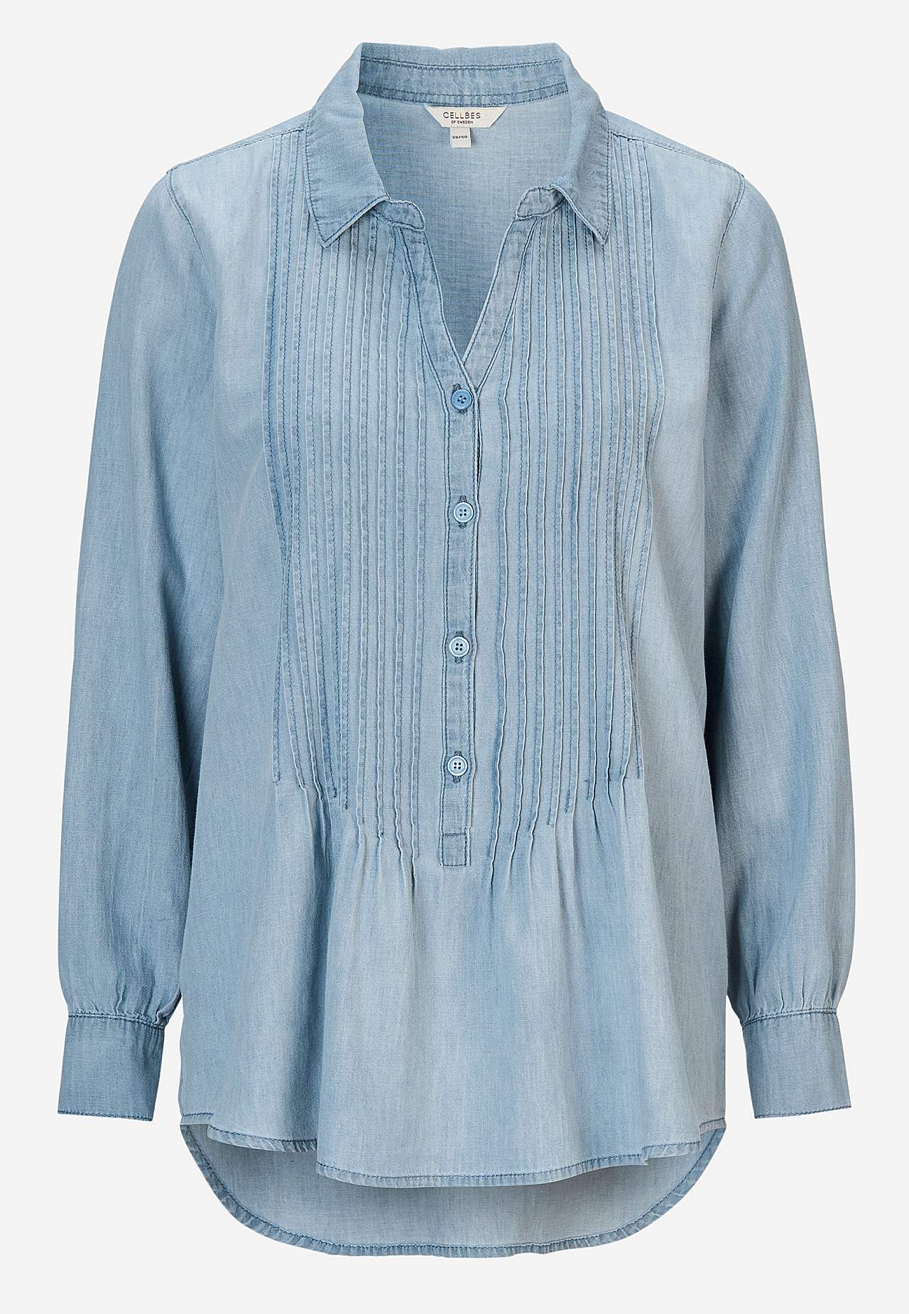 Denimblus med sydda veck