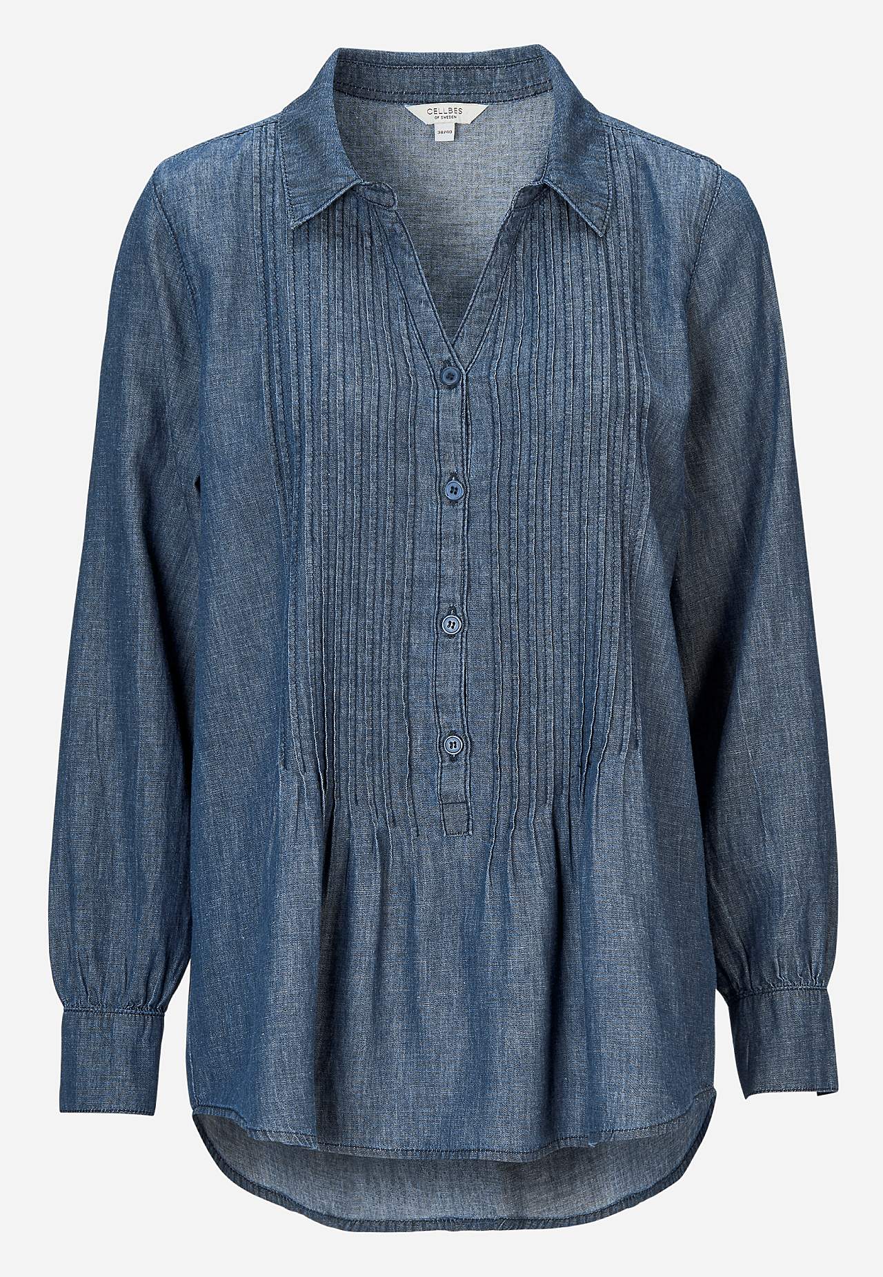 Denimblus med sydda veck