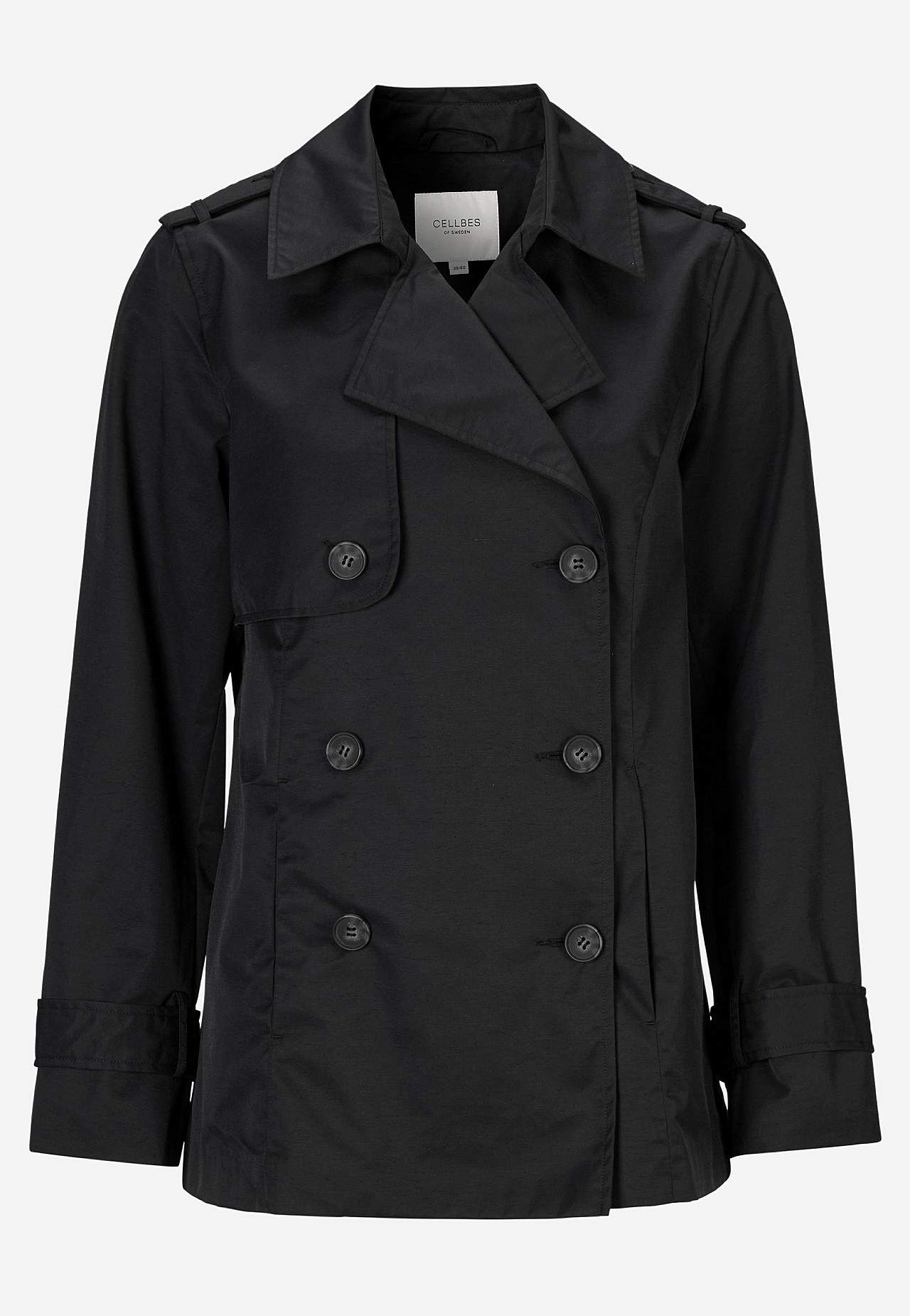 Dubbelknäppt, kort trenchcoat