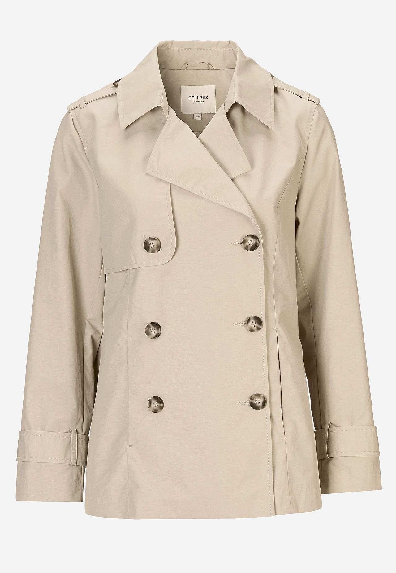 Dubbelknäppt, kort trenchcoat