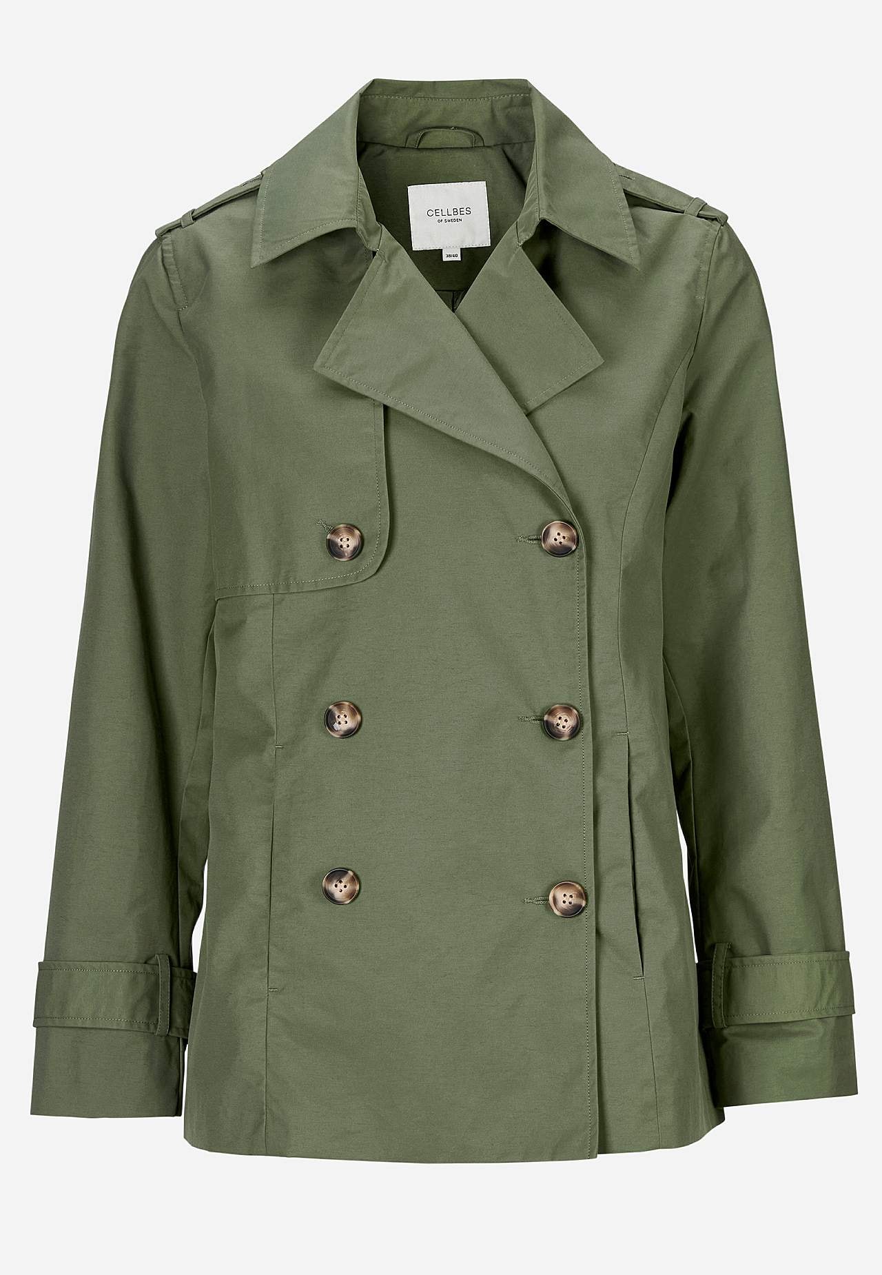 Dubbelknäppt, kort trenchcoat