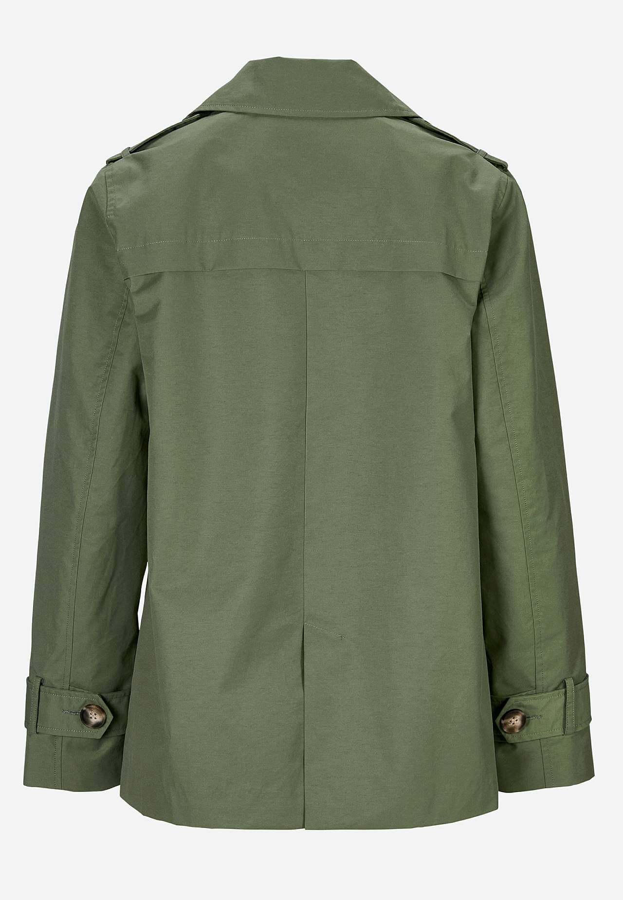 Dubbelknäppt, kort trenchcoat