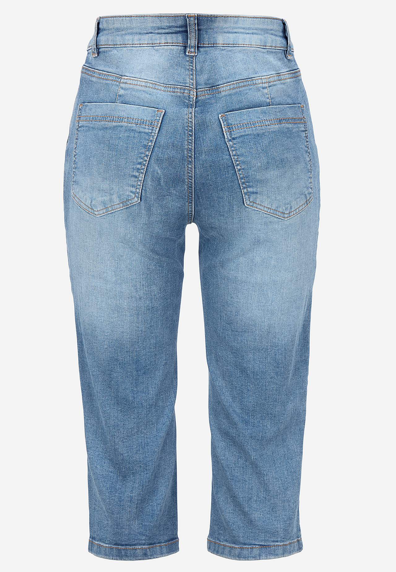 Stretchiga caprijeans med sytt pressveck