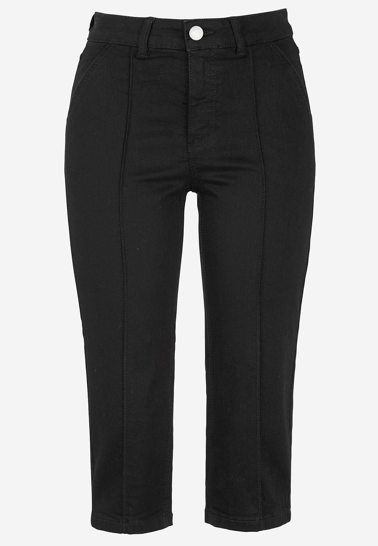 Stretchiga caprijeans med sytt pressveck