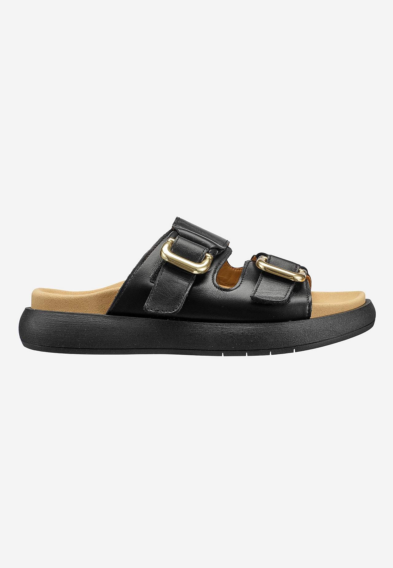 Skinnsandal med spännen