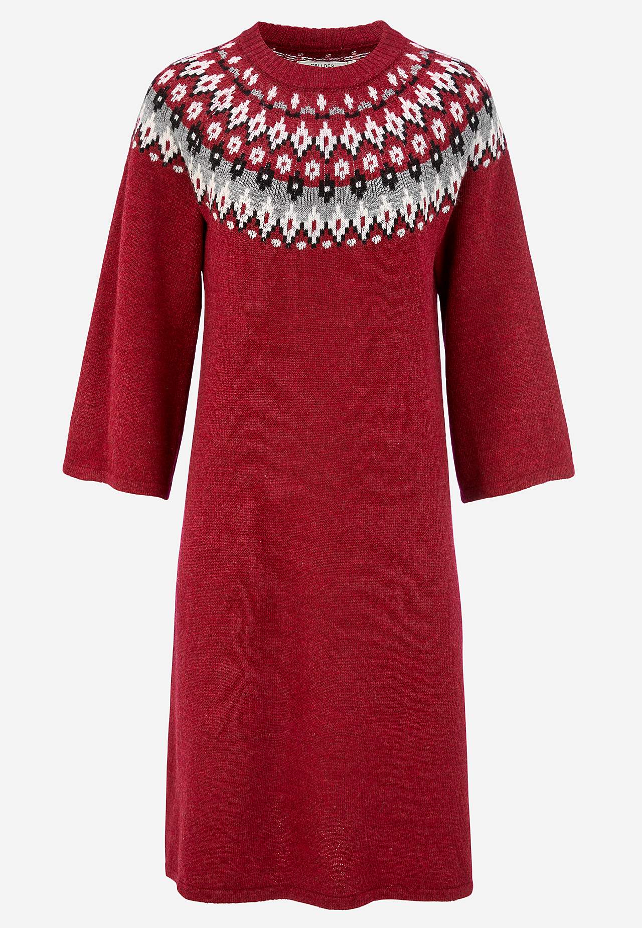 Stickad, jacquardmönstrad klänning