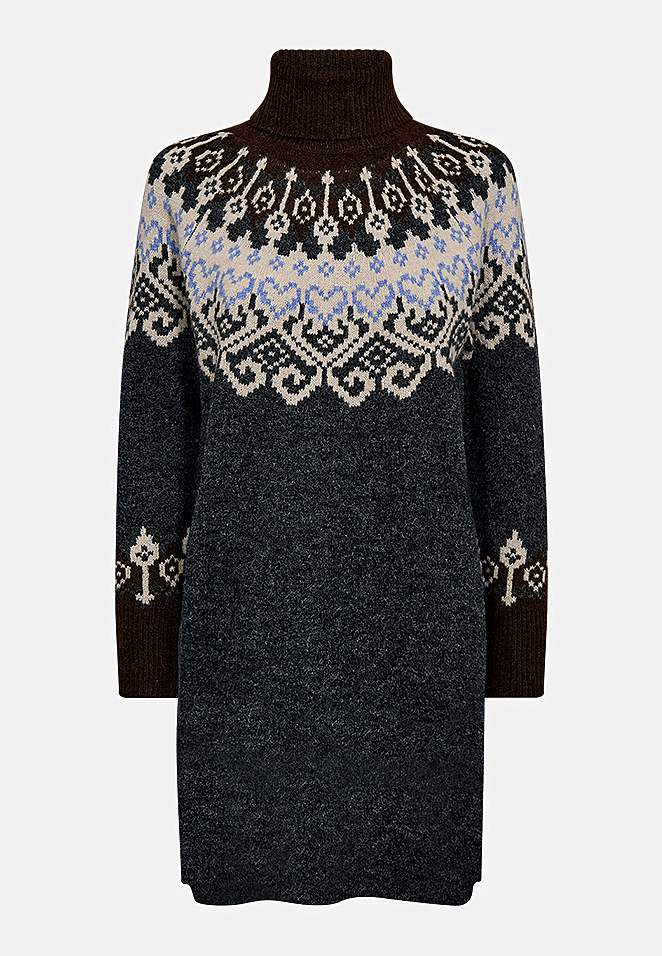 Stickad klänning med jacquardmönster