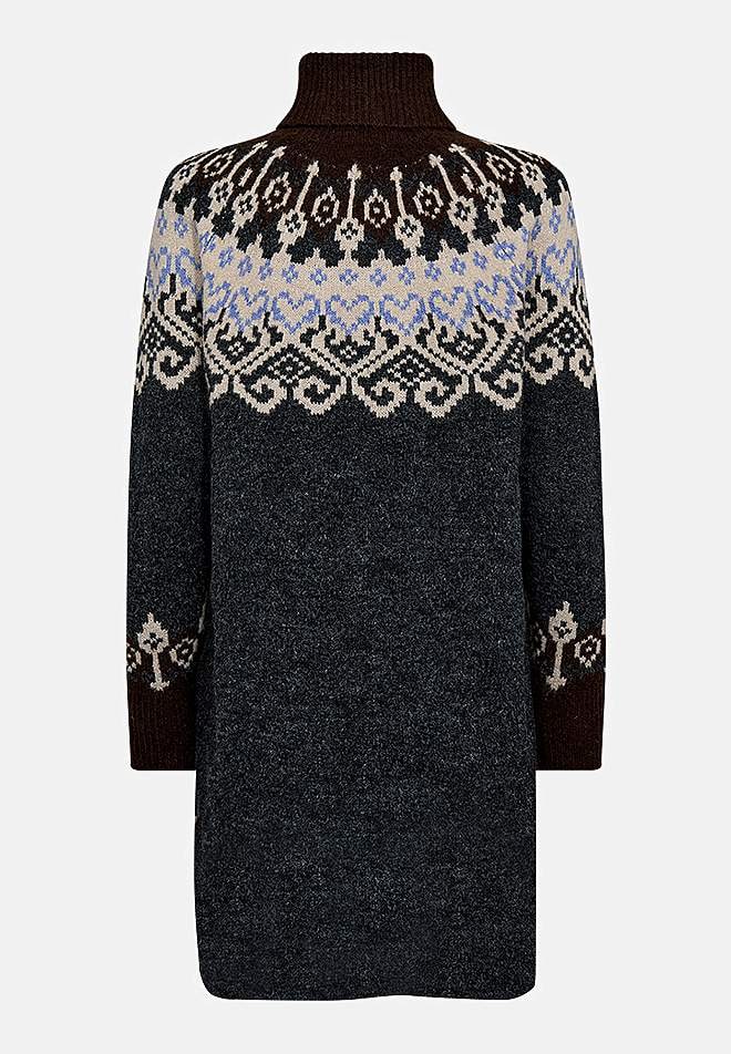 Stickad klänning med jacquardmönster