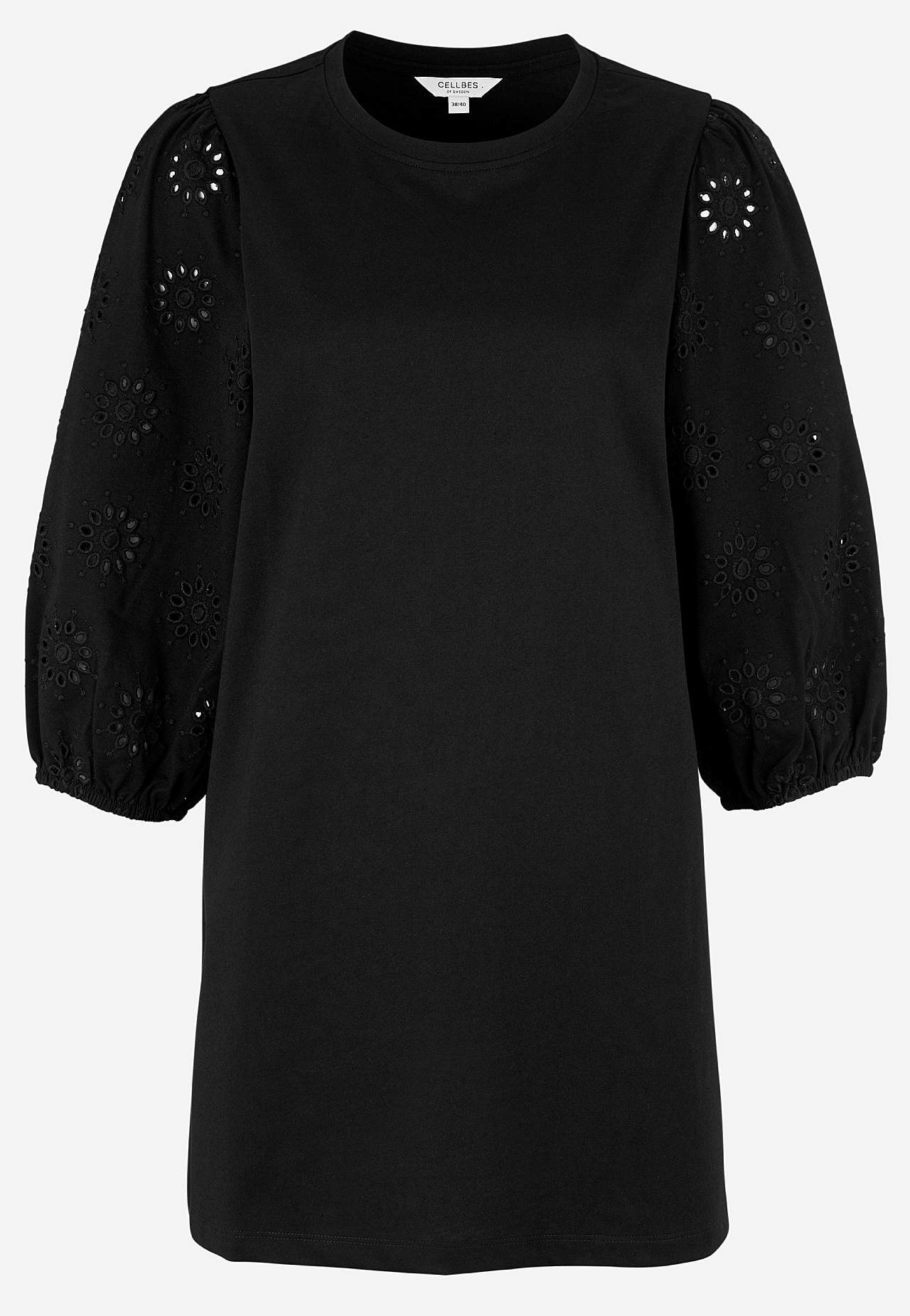 Trikåtunika med broderade ärmar