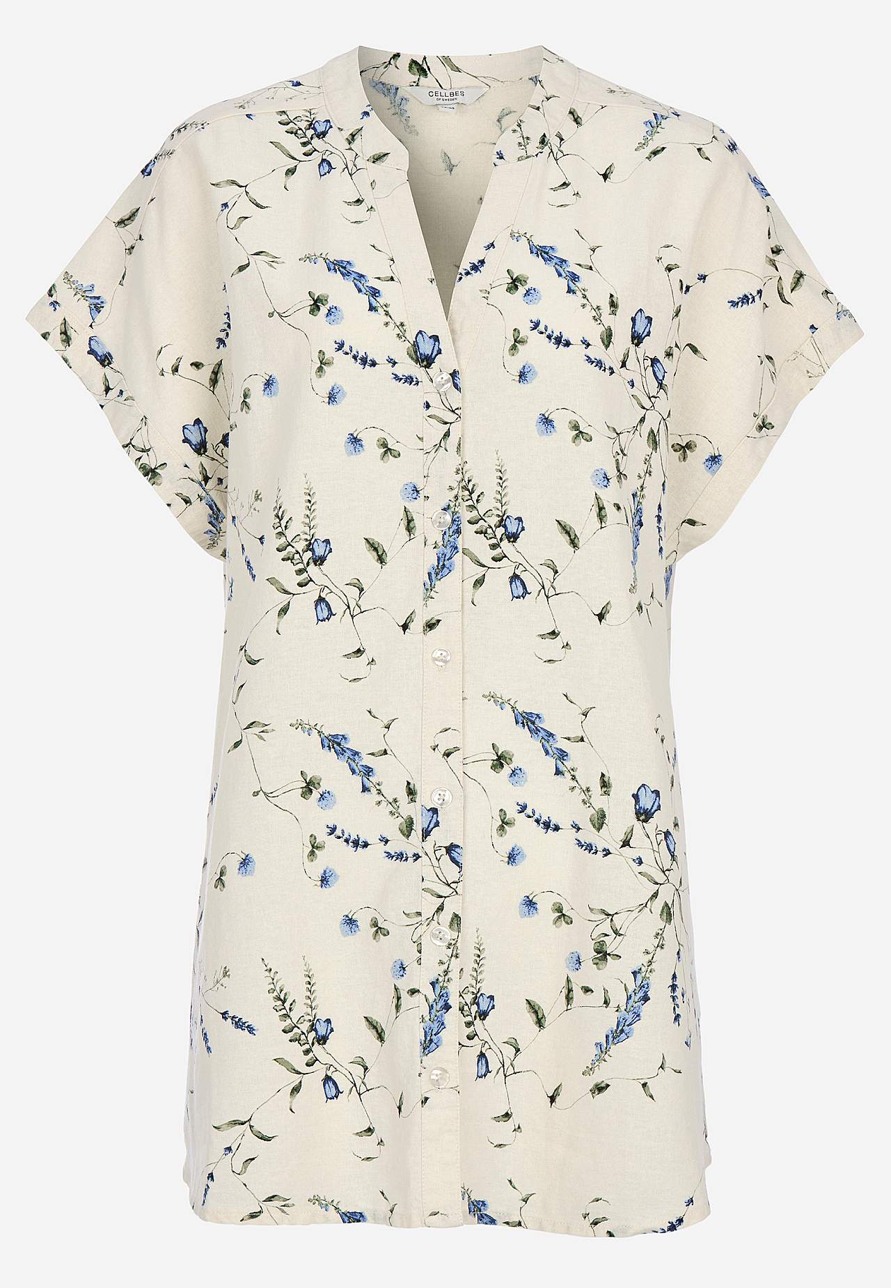 Blommig linnetunika med knappar