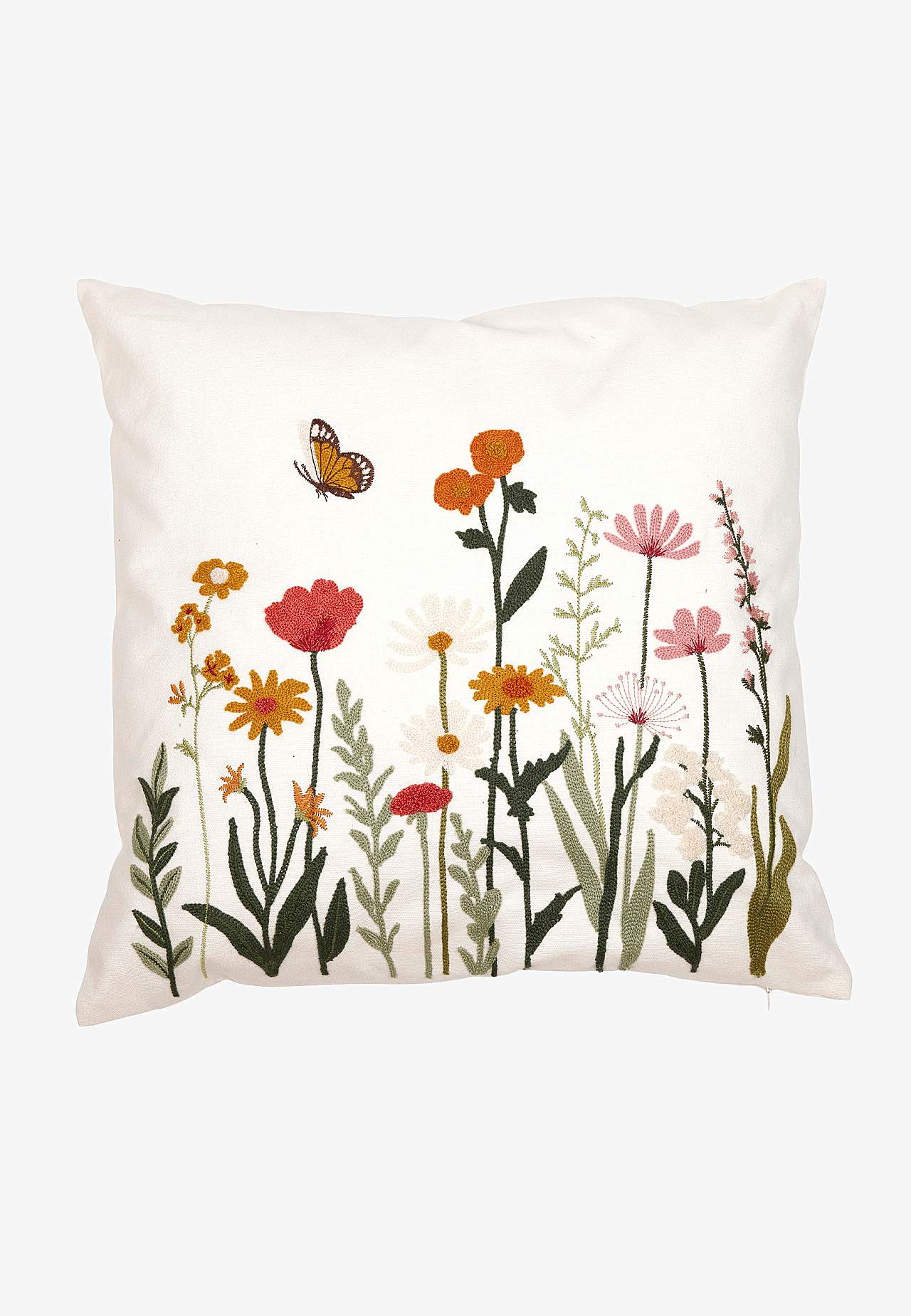 Broderat kuddfodral med blommönster