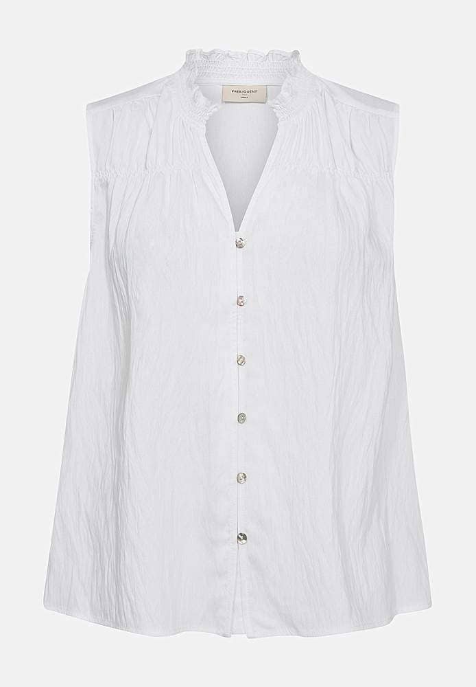 Ärmlös blus med rynkdetaljer