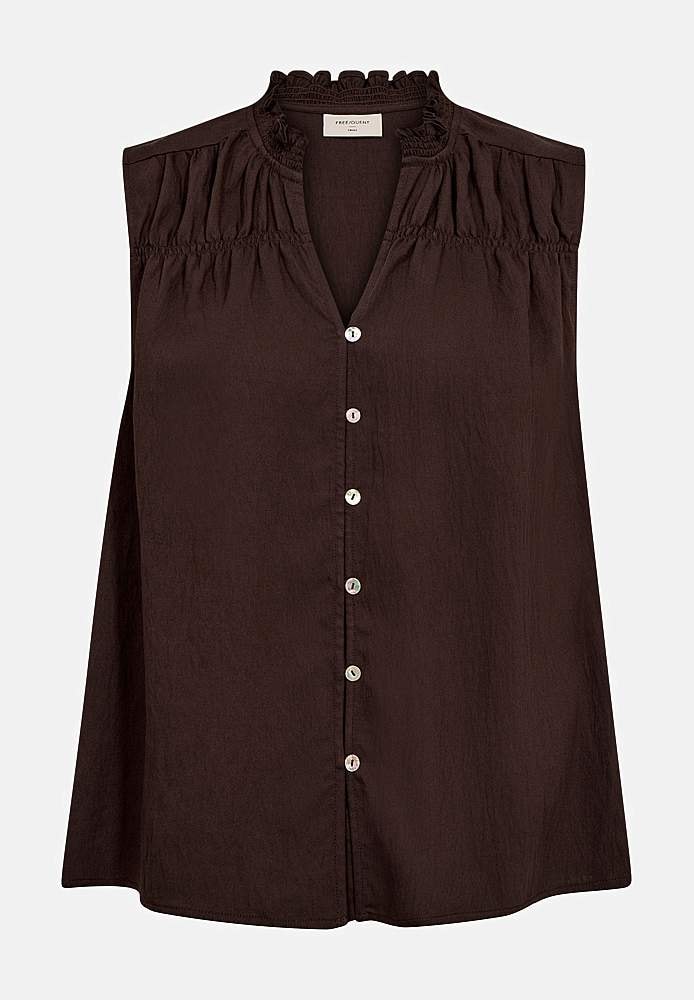 Ärmlös blus med rynkdetaljer
